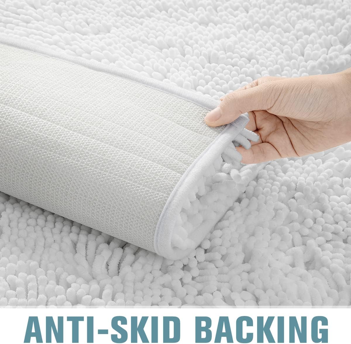 SONORO KATE Bathroom Rug,Non-Slip Bath Mat,Soft Cozy Shaggy Thick Bath Rugs for Bathroom,Plush Rugs for Bathtubs,Water Absorbent Rain Showers and Under The Sink (White, 36" x 24" Plus 32" x 20")