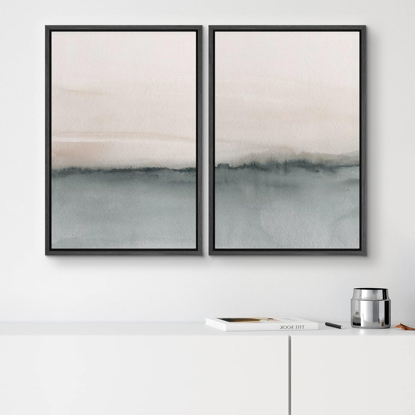 SIGNWIN Framed Canvas Print Wall Art Set Duotone Gray Pastel Landscape Abstract Shapes Illustration Modern Art Decorative Nordic Chic Relax/Zen for Living Room, Bedroom, Office - 24"x36"x2 Black