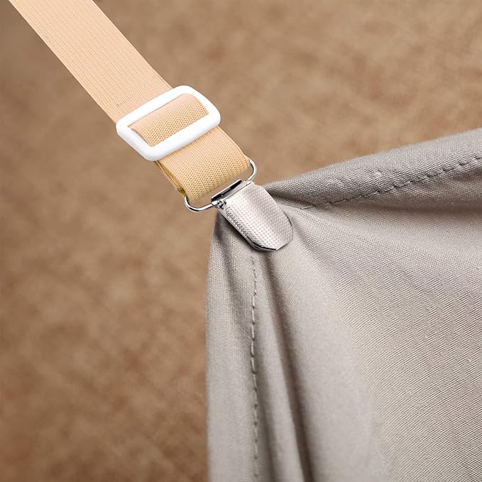 Boao 12 Pcs Bed Sheet Clips Straps Sheet Corner Straps Holder Adjustable Mattress Clips, Elastic Bed Grippers Suspender Fasteners Holder for Home(Khaki,8-12 Inch Length)