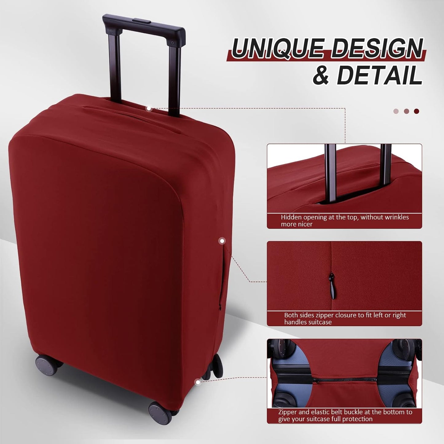Travel Luggage Cover Suitcase Protector Scratch-Resistant Fit 19-31 Inch Suitcase, Not Included Suitcase (Claret, 3XL(32-33inch))