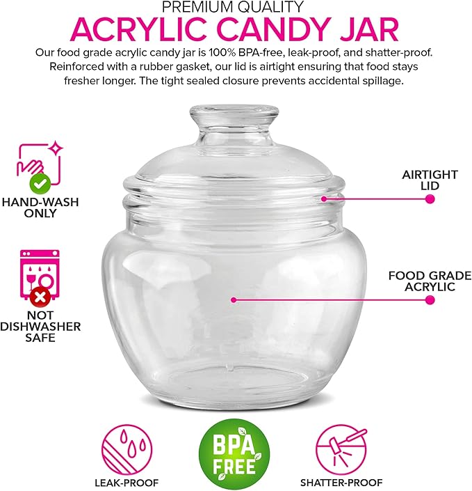Modern Innovations 40 oz Candy & Cookie Jar with Lid, Premium Acrylic Clear Apothecary Jar, Wedding & Home Décor Centerpiece Cookie Candy Buffet Decorative Kitchen