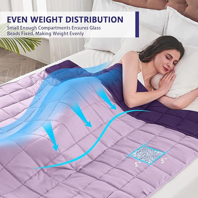 yescool Weighted Blanket for Adults (15 lbs, 48" x 72", Purple) Cooling Heavy Blanket for Sleeping Perfect for 140-160 lbs, Twin Size Breathable Blanket with Premium Glass Bead, Machine Washable