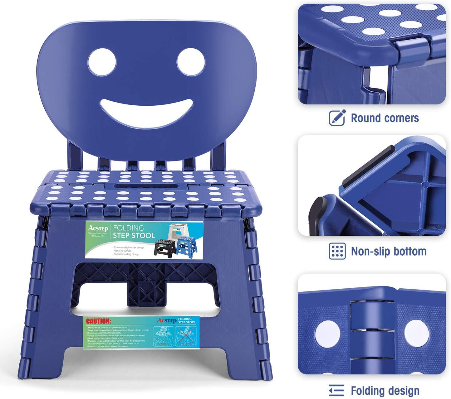ACSTEP Folding Step Stool with Back Support for Kids,9" Kids Step Stool for Outdoor or Indoor Kitchen Step Stools and Bathroom Stool for Toddlers Boys Girls - Royal Blue