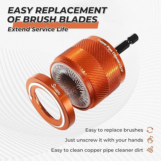WSOOX 1/2" & 3/4" Metal Copper Pipe Cleaner Set Tube Cleaning Brushes with Replaceable Metal Brush Band for Cleaning Rust on Copper Pipes and Other Plumbers Purposes