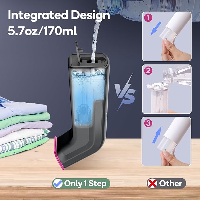 Travel steamer for clothes,100V-240V dual voltage steamer & iron 2 in 1,integrated 170ml tank 25s fast heat-up,1.2lbs portable fabric iron,handheld steaming wrinkles remover for garments(Panda colors)