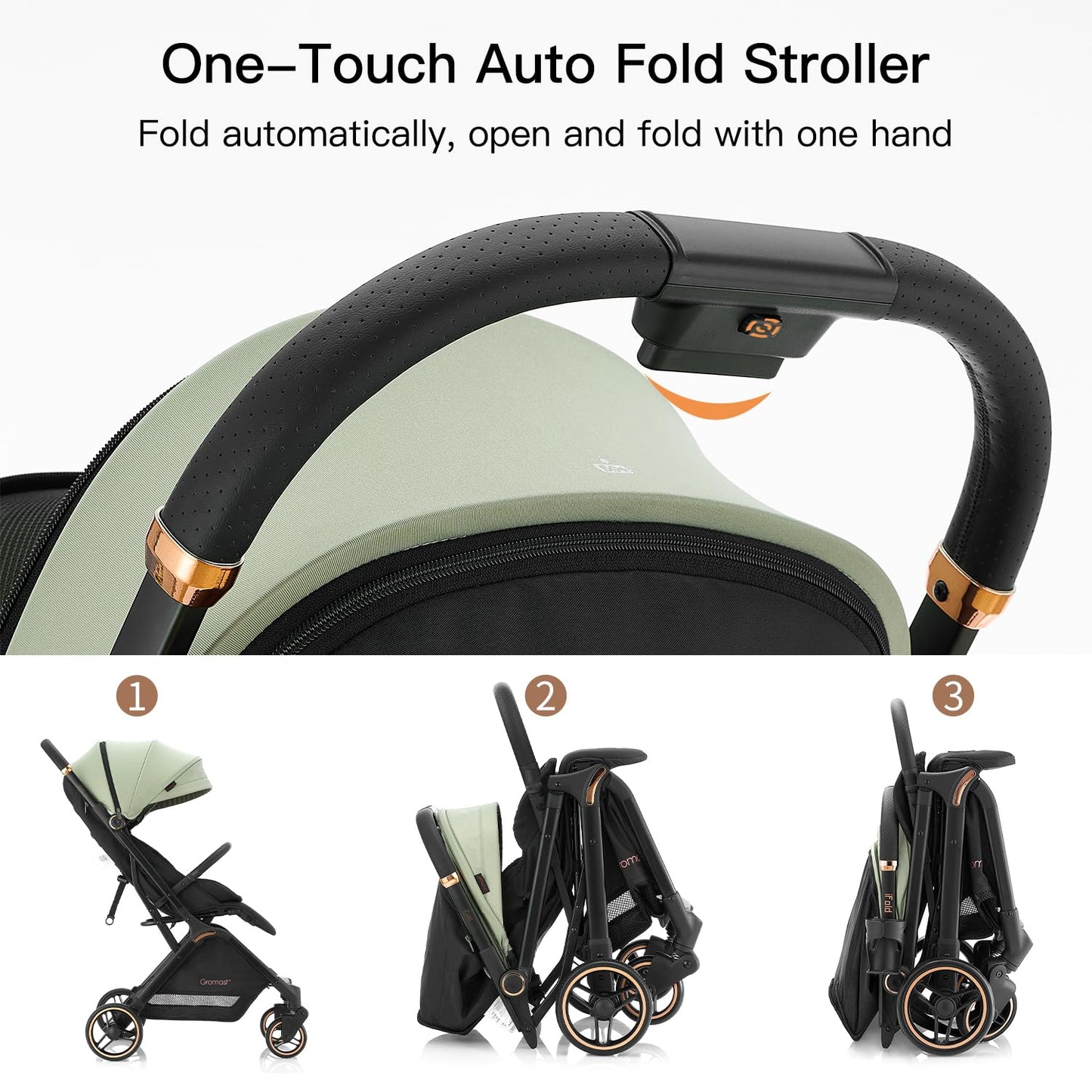 Gravity Folding Baby Stroller - Portable Travel Toddler Stroller w/Adjustable Backrest & Canopy, Lightweight and UV Protected, One-Hand Automatic Folding - Green