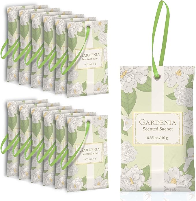 SCENTORINI Scented Sachets for Drawers and Closets, Gardenia Scent 14 Pack, Long-Lasting Sachets Bags Wardrobe Freshener, for Shoe Wardrobe, Cupboard