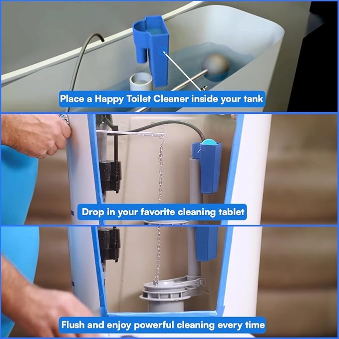 Happy Toilet Cleaner 2 Pack – Self-Cleaning Toilet System | Easy Install Toilet Tablet Holder for a Deep Clean with Every Flush | Made in the USA