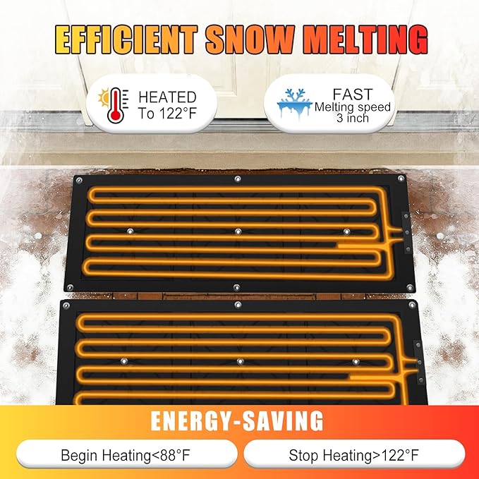 10" x 30" Heated Snow Melting Mat, 7mm Thickening Anti-Slip Rubber Snow and Ice Melting Mat, Electric Winter Heating Mat for Outdoor Steps,Stairs,Sidewalks,Walkways (Pack of 1)