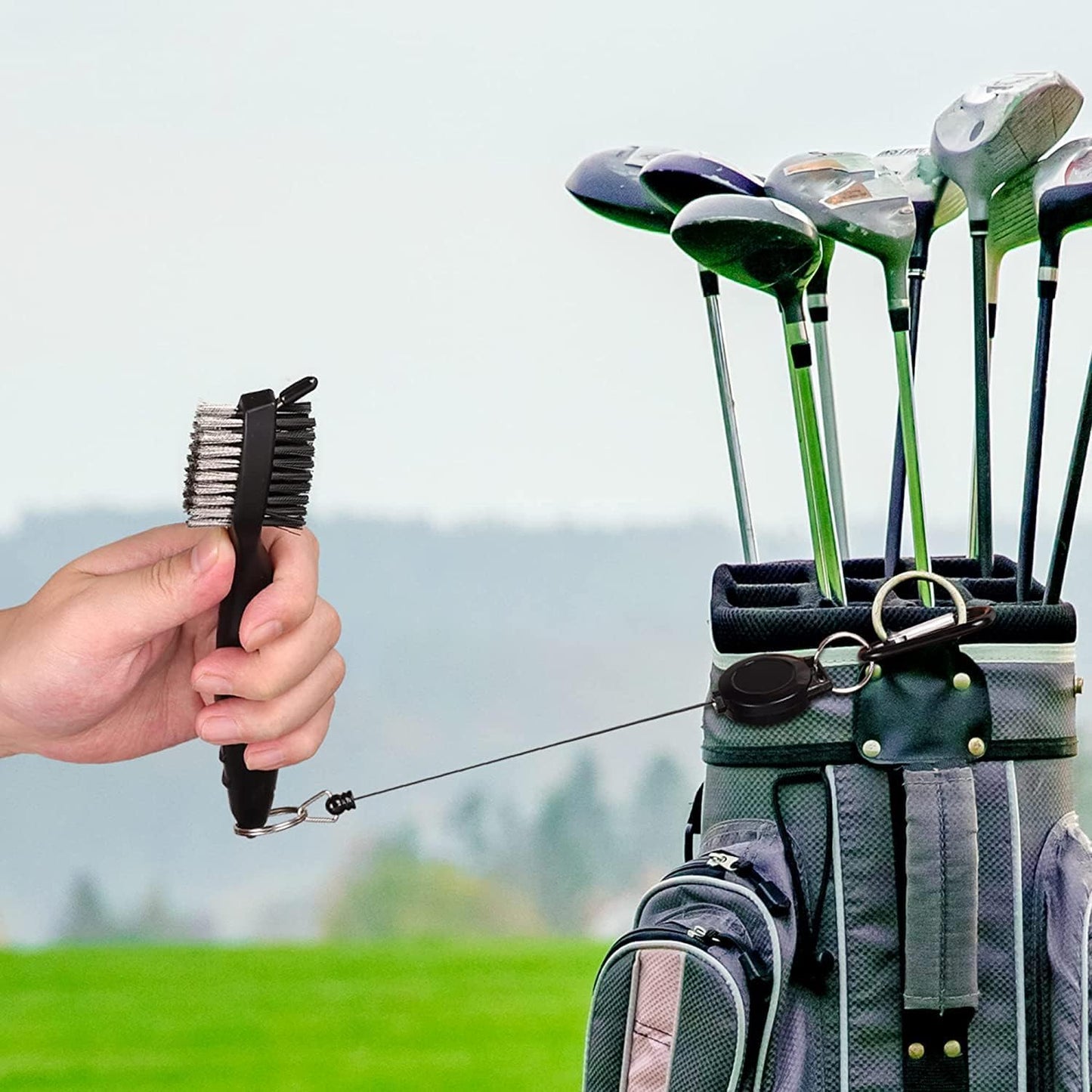 ATTRACTIVE Golf Towels, Microfiber Waffle Pattern Towels - Golf Club Brush with Cleaning (2 Green Towel+Black Brush)