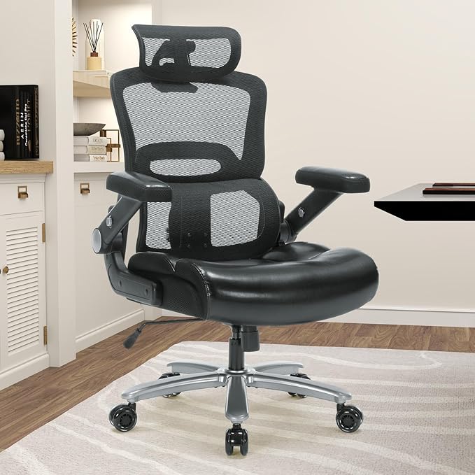 500lbs Big and Tall Ergonomic Office Chair,3D Headrest and Armrests Big Executive Chair,Adjustable Lumbar Support,Thickened Seat Cushion,360° Silent Rolling Wheels,Perfect for Home Office,Gaming Room