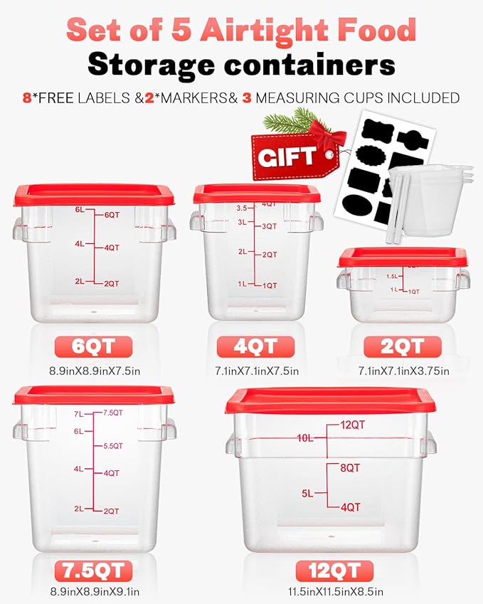 8QT NSF Food Storage Containers: 6PCS[Food Grade][Hot&Cold Resistant] Clear Food Storage Containers with Scales Handles for Home Restaurant Kitchen Storage Pizza Proof Dough, BPA Free (N2)