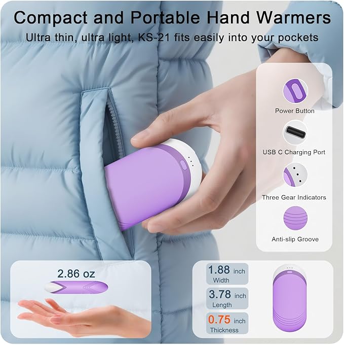 Karecel Thermally Conductive Silicone Rechargeable Hand Warmers 2 Pack, 6000mAh Double-Sided Heat AI Electric Hand Warmer, Portable Pocket Handwarmer, Fits in Gloves, Slim, Shockproof, Women Men Gifts