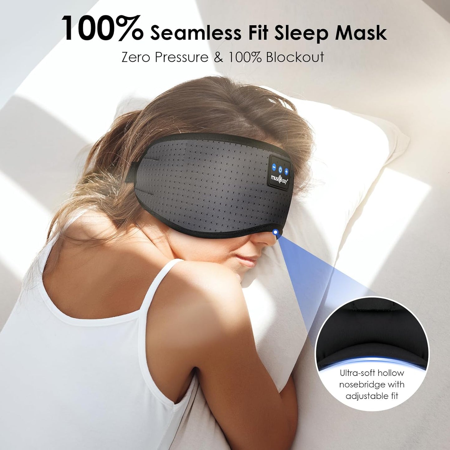MUSICOZY Sleep Headphones Bluetooth 5.4 Breathable Sleeping Headphones Sleep Mask, Wireless Eye Mask Sleep Earbuds for Side Sleepers Men Women Office Travel Cool Tech Gadgets Gift