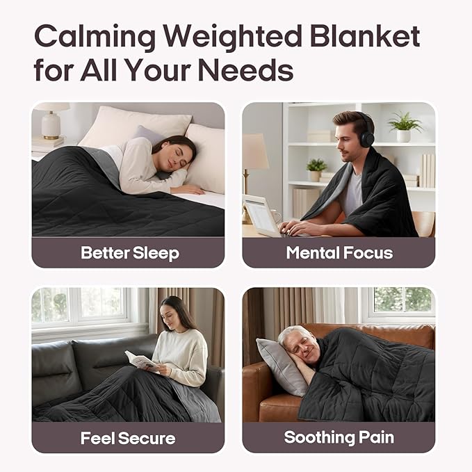 ZonLi Weighted Blanket for Adults (60"x80", 15lbs, Grey/Black) Queen Size High Breathability Cooling Heavy Blanket, Soft Material with Premium Glass Beads, All-Season, Easy Care