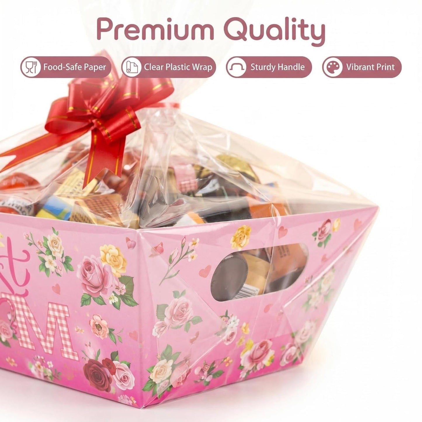 CMSSHUAI 12 Pcs Mothers Day Gift Baskets Empty to Fill Kit DIY Basket for Gifts Empty Bulk 12 Tray Favor 12 Clear Basket Bags 12 Bows for Mom Birthday Party
