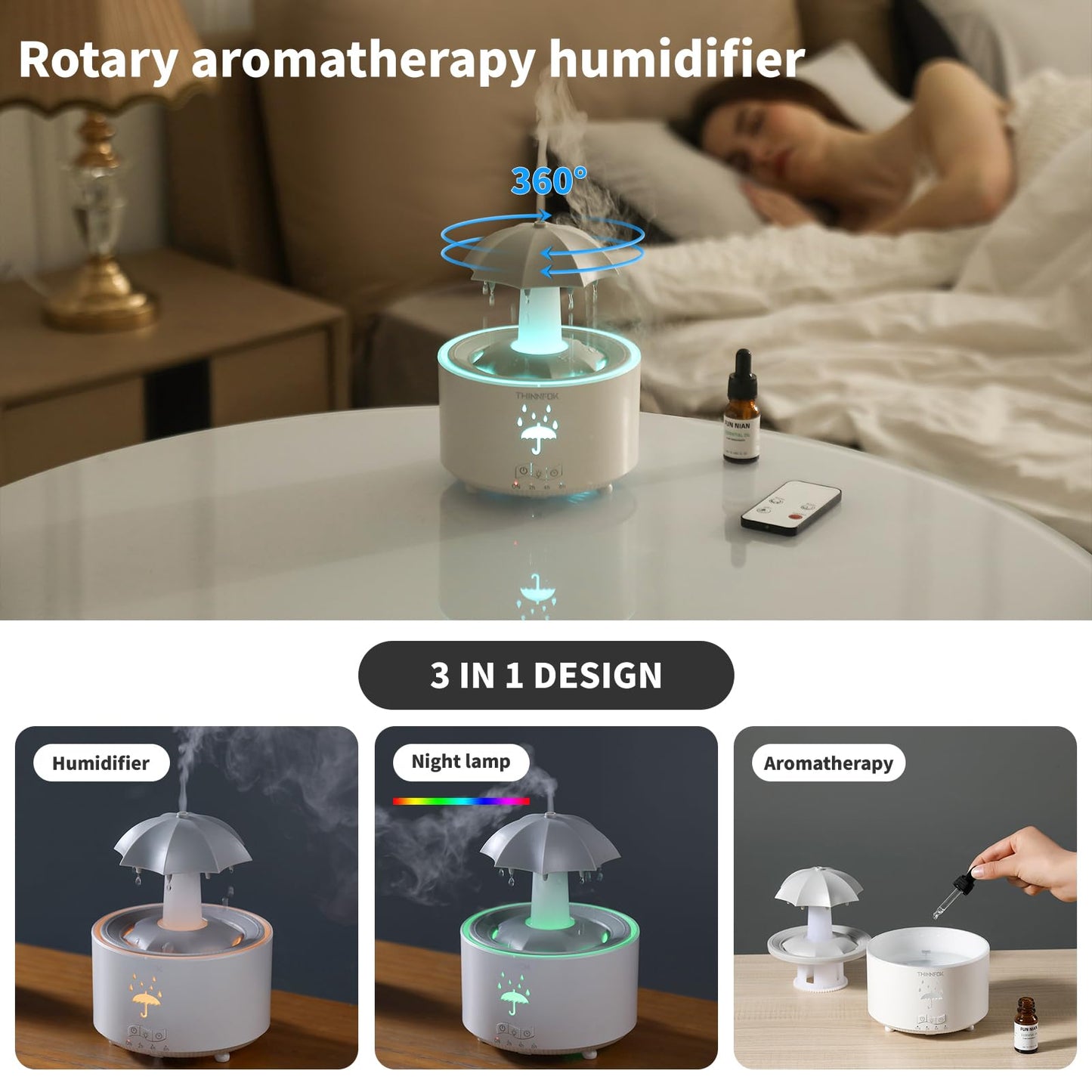 Humidifiers For Bedroom,Aromatherapy Essential Oils Diffuser,Quiet Ultrasonic Clouds And Cool Mist Humidifier, 7 Colors Breathin