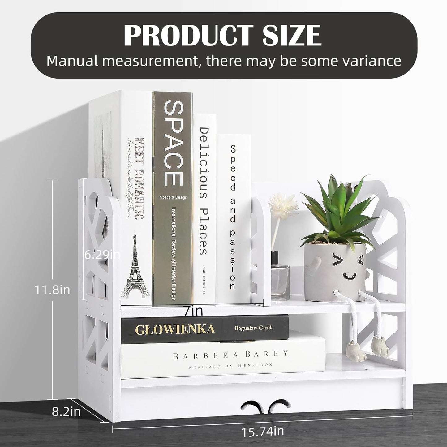 YGYQZ Small Bookshelf for Desktop Storage, Mini Cute Office Desk Shelves White Versatility Organizers for Women, Kids