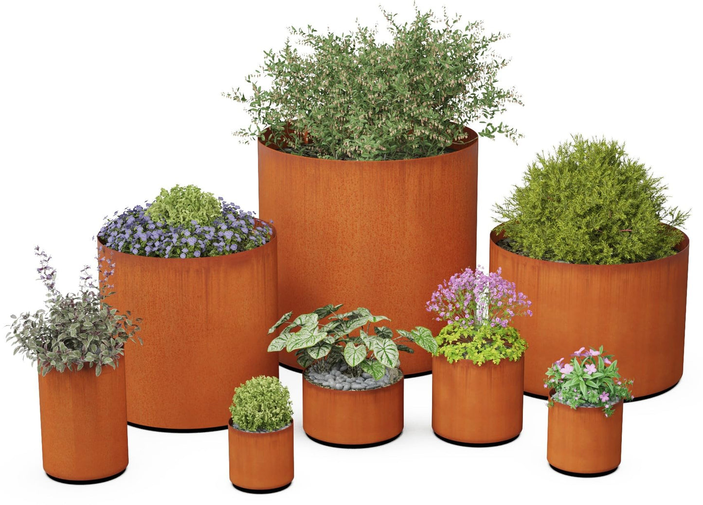Build Your Own Corten Steel Planter – Choose Size, Bottom, Drainage | 12" to 48" Diameter | Custom Round Corten Steel Planter | Made in USA | Fully Assembled