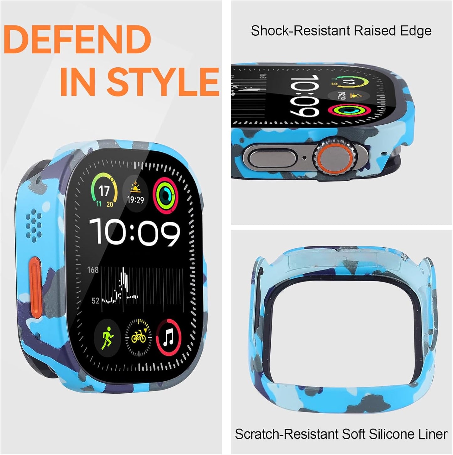 3 in 1 Aluminum Case Compatible with Apple Watch Ultra 3/Ultra 2/Ultra 49mm Screen Protector, Front and Back Bumper Ultra Thin Protective Face Cover for iWatch 49mm