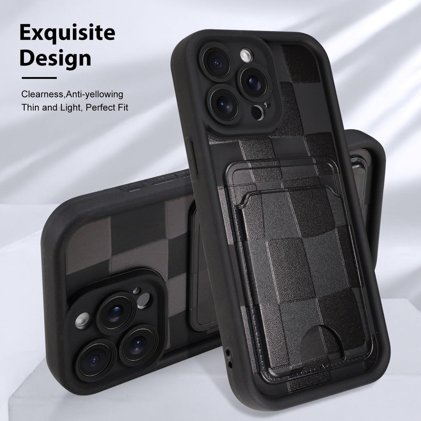 Kanghar Compatible With Iphone 15 Pro Max Case, Wallet Silicone Checkered Cute Pattern, Card Holder Camera Protection Soft Slim