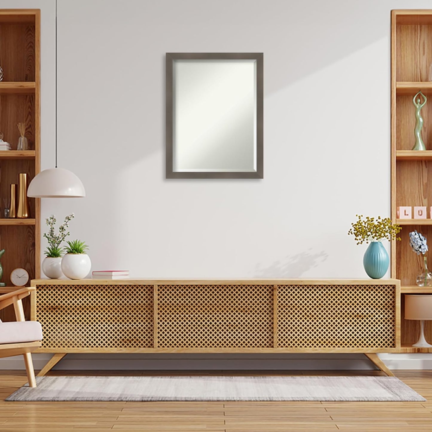 Amanti Art Grey Wall Mirror 27x21 Edwin Clay Grey Rectangle Bathroom Mirror for Wall Decor Living Room, Medium Casual Wood Frame, Hangs Horizonally and Vertically, Bathroom Decor, Beveled Edge from WI