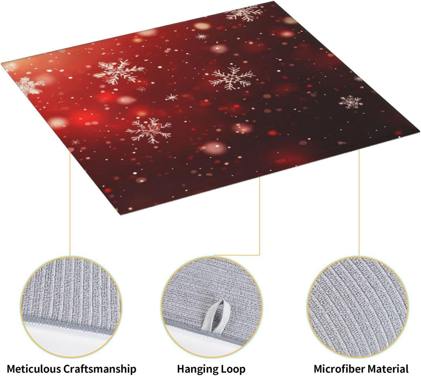 Dish Drying Mat Red Christmas Snowflake Xmas Glitter Absorbent Microfiber Non Slip Quick Dry Heat Resistant Holiday Decorative Kitchen Counter Mat for Plates Cups Glasses 16x18 Inch