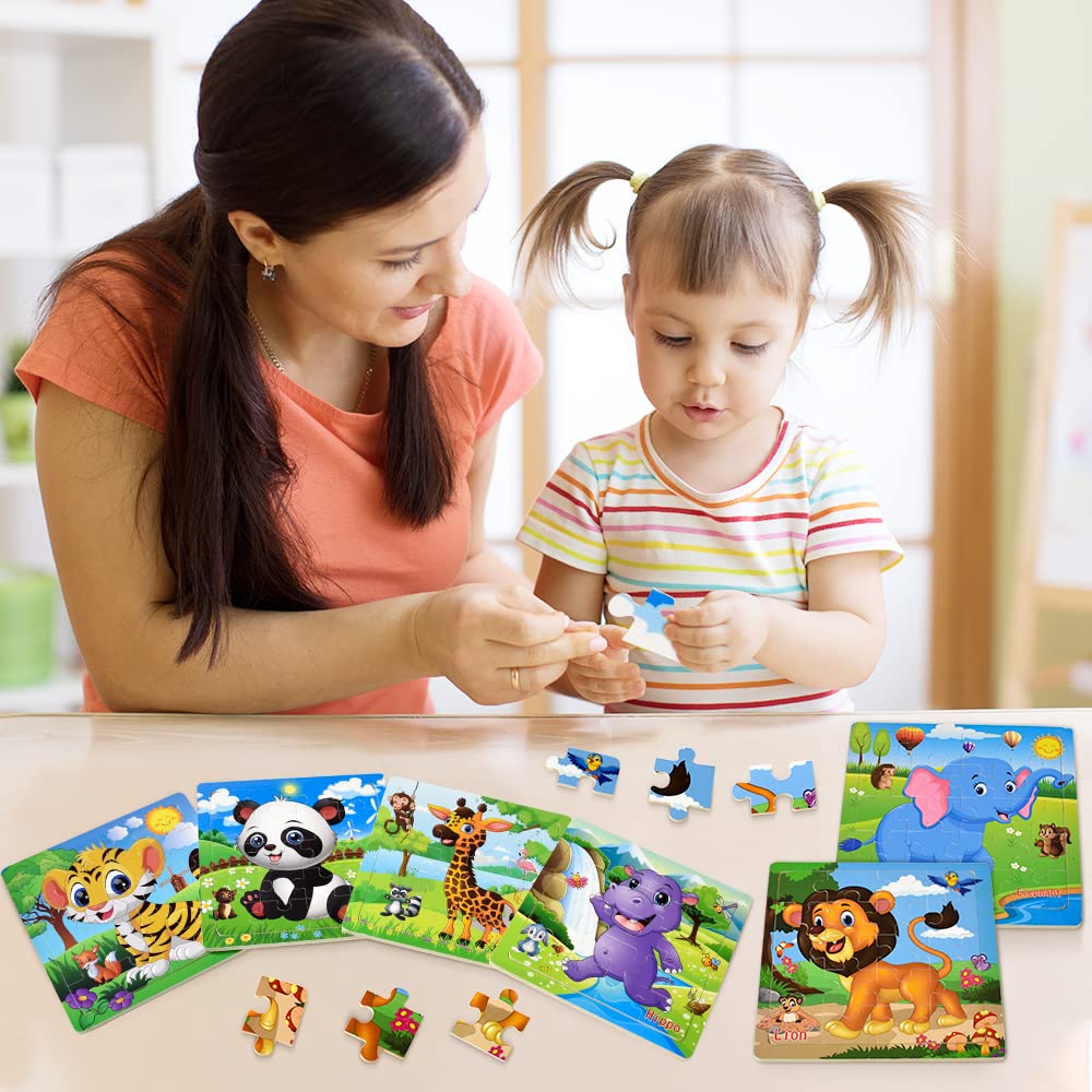 Chafin Puzzles for Kids Ages 3-5 Toddler Wooden Toys Montessori Learning Education Preschool Sets Games for Boy Girl 3 4 5+ Years Old, Pack of 6 (20 Pieces)