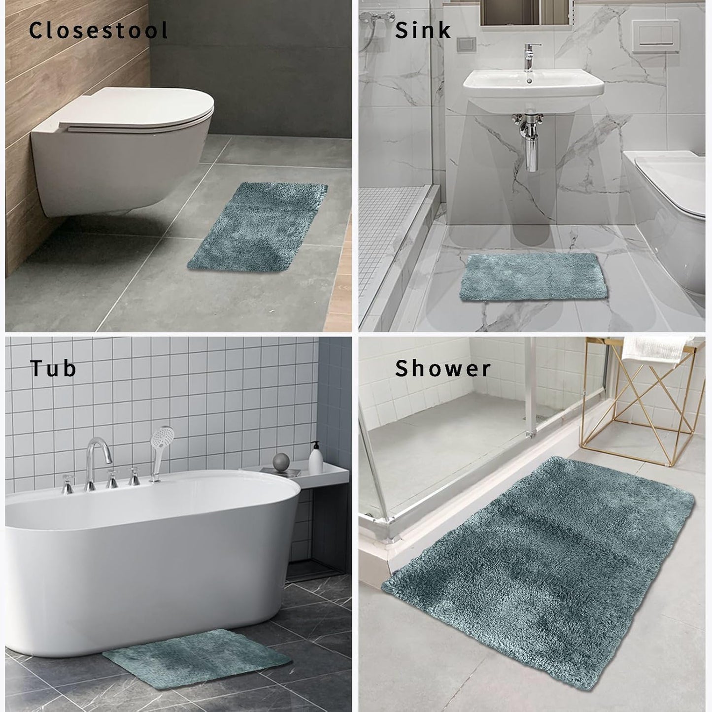 FIFU Bathroom Runner Rug 24" W x 60" L, Bath Mats for Bathroom, Bedroom & Kitchen, Non-Slip Rubber Latex Backing, Comfort & Soft Shower Bathmat & Carpet for Sink, Home & Hallways, Teal