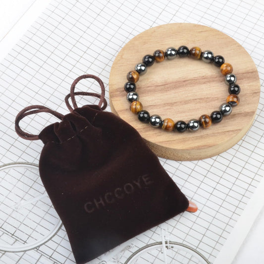 CHCCOYE 4mm Natural Healing Gemstone Bracelet Handmade Yoga Stretch Elastic Bracelet Stress Relief Crystal Jewelry for Men and Women (4mm,Triple Protection)