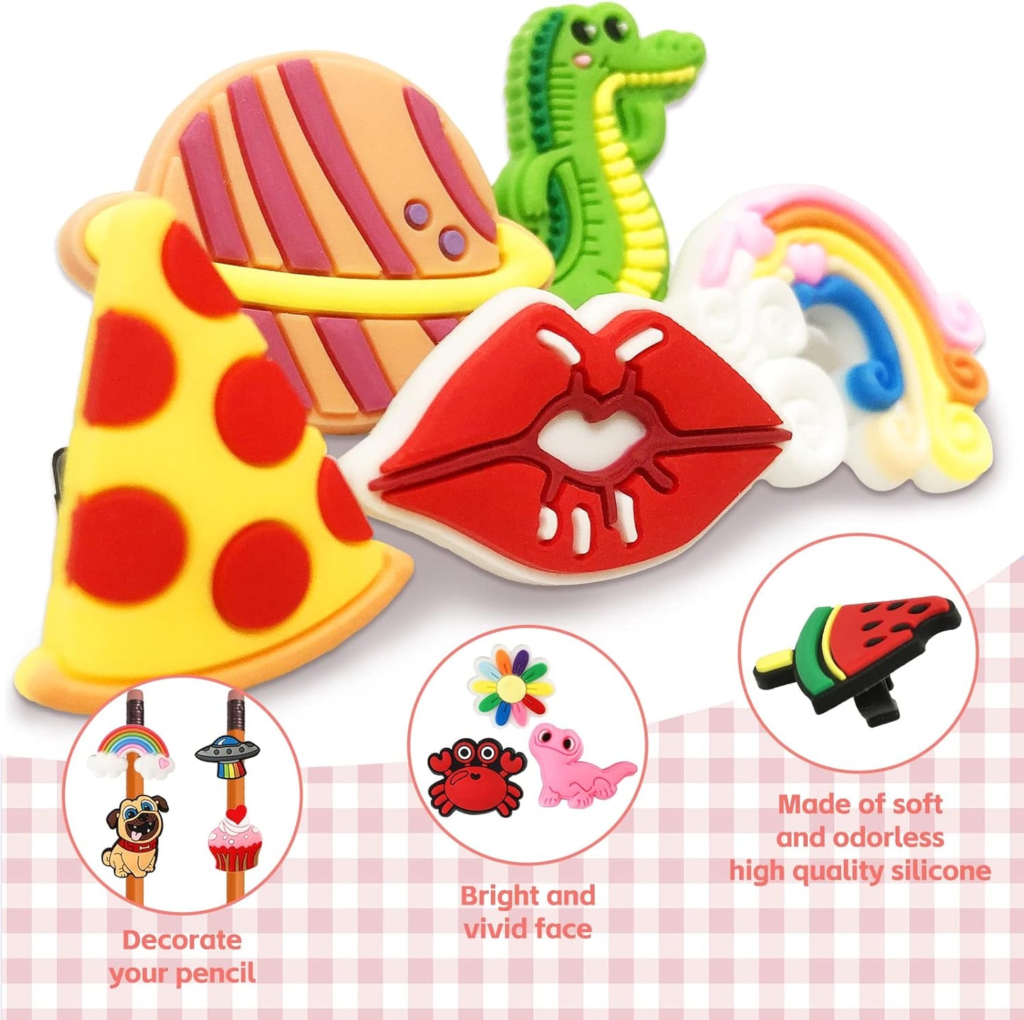 60 Pcs Cute Pencil Topper Decoration, Different Pencil Clip Designs, Suitable for School Prize, Classroom Reward, Gift Idea