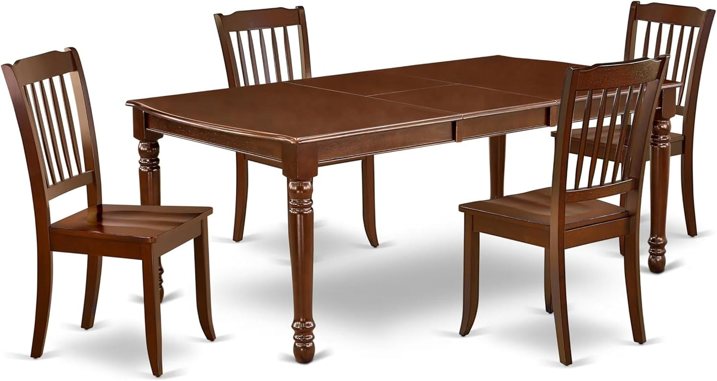 East West Furniture DODA5-MAH-W 5 Piece Dining Room Furniture Set Includes a Rectangle Wooden Table with Butterfly Leaf and 4 Kitchen Dining Chairs, 42x78 Inch, Mahogany