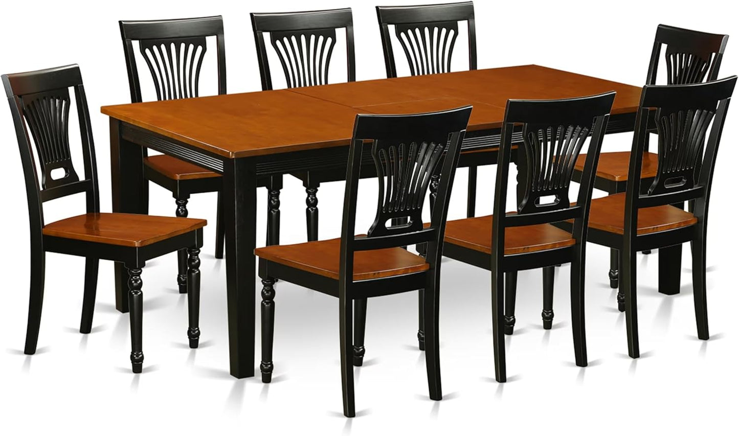 East West Furniture QUPL9-BCH-W 9 Piece Dining Table Set Includes a Rectangle Dining Room Table with Butterfly Leaf and 8 Wooden Seat Chairs, 40x78 Inch, Black & Cherry