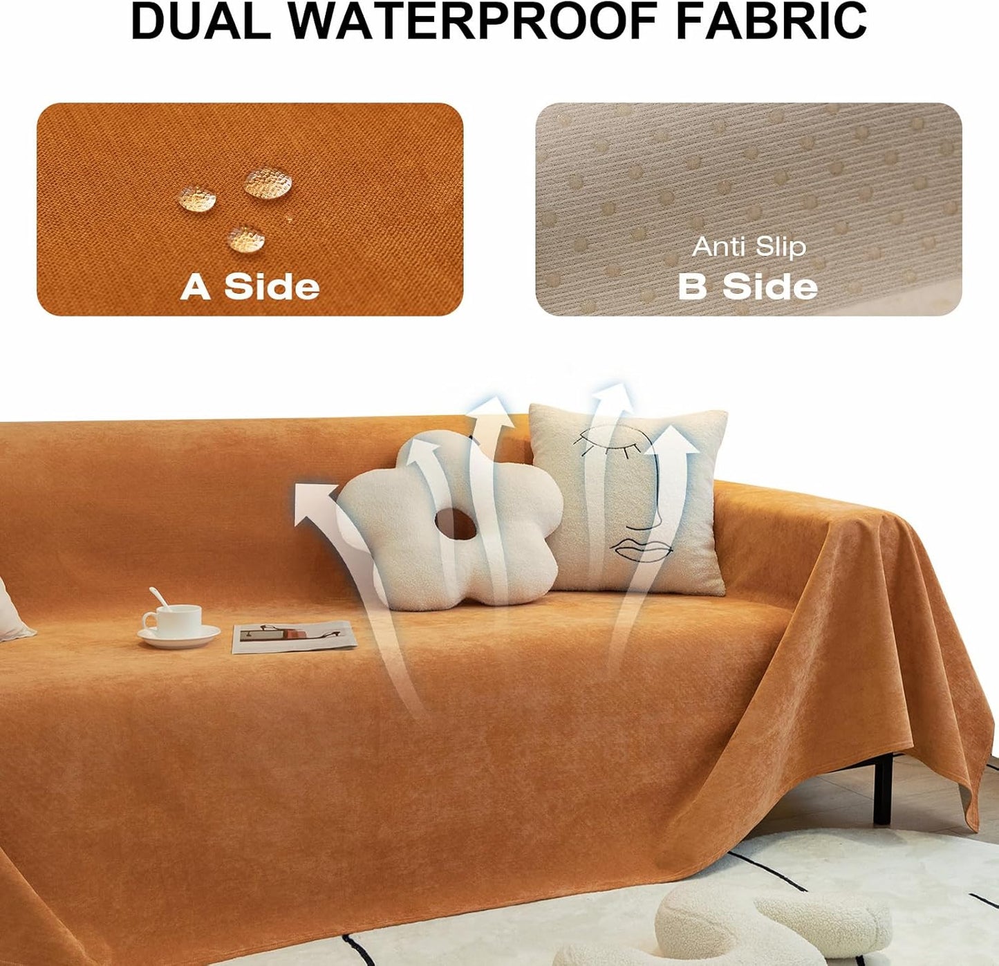 STACYPIK Waterproof Orange Couch Cover for Dogs, Washable Sofa Cover for 2 Cushion Couch, Anti-Cat Scratch Furniture Protector, Anti-Slip Pet Couch Protector,Tear Resistant Futon Cover-71X102IN