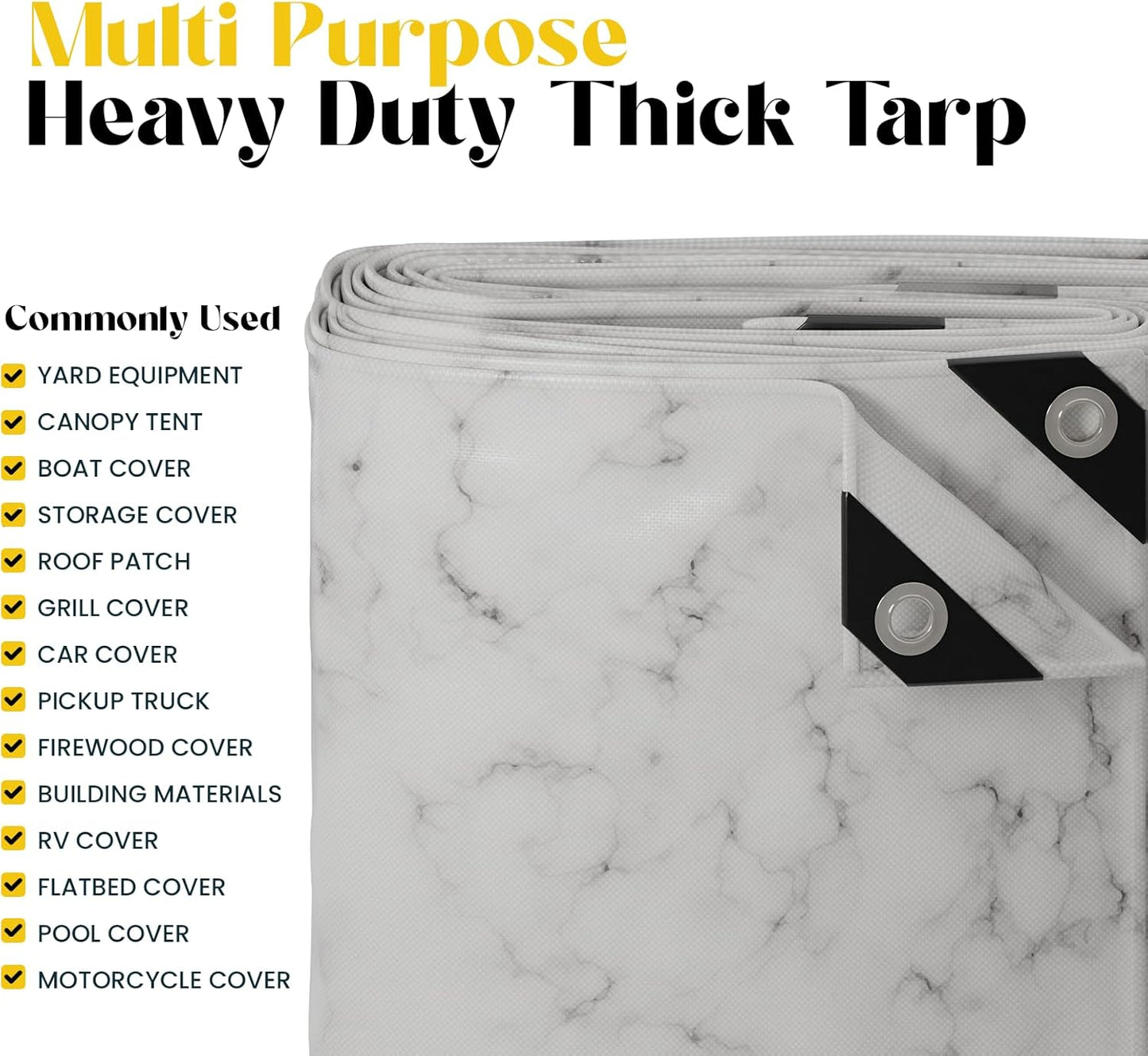 Core Tarps Extreme Heavy Duty 20 Mil Tarp Cover, Waterproof, UV Resistant, Rip and Tear Proof, Poly Tarpaulin with Reinforced Edges for Roof, Camping, Patio, Pool, Boat (Marble/White 20′ X 35′)