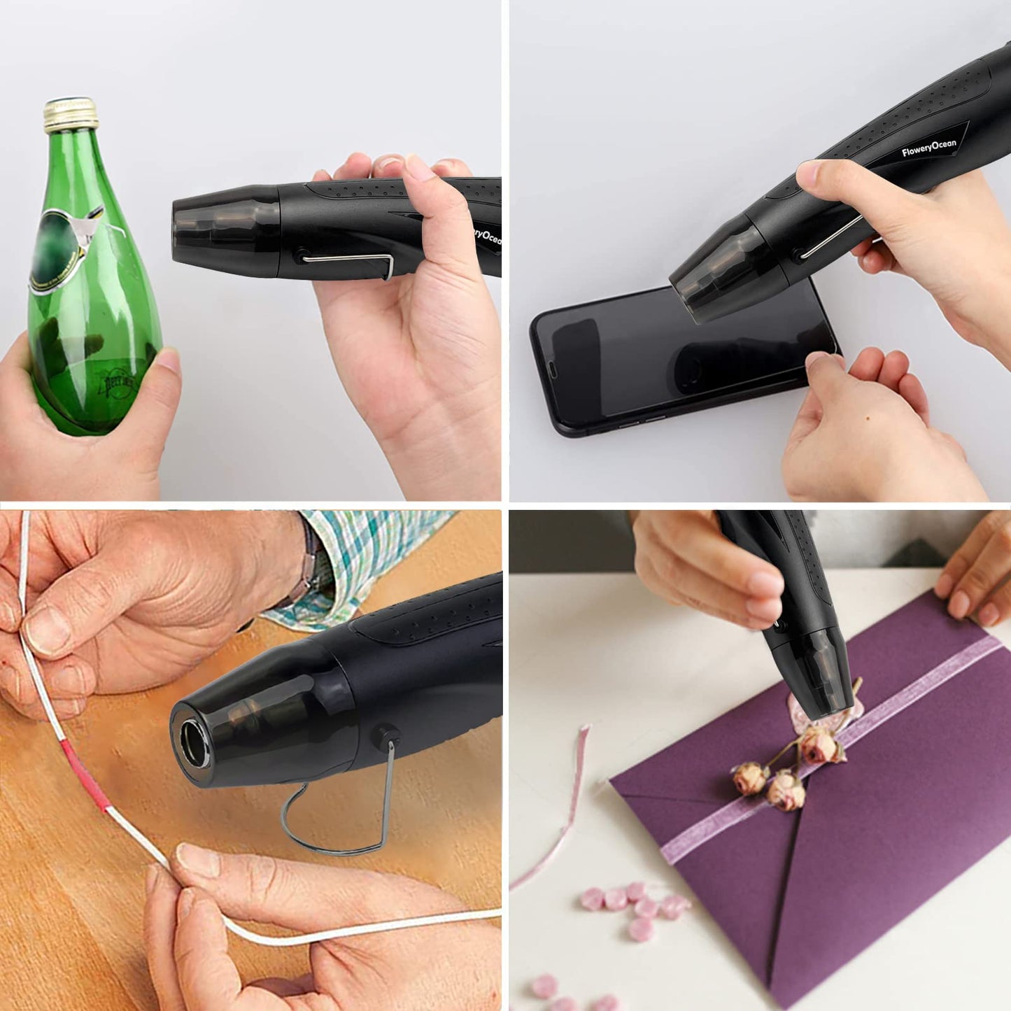 FloweryOcean Mini Heat Gun + Reflector Nozzles Kit 350W Fast Heat Hot Air Gun Overload Protection 2 Temp Setting 392°F-662°F & 6.6Ft Long Cable for Craft Shrink WrappingTubing Stripping Paint