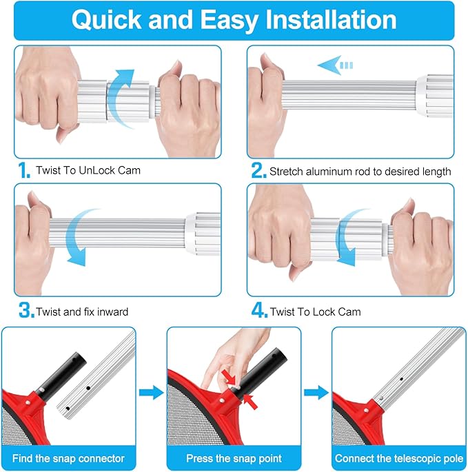 YEECHUN Professional Thicken 12 Foot Swimming Pool Pole Telescopic Aluminum Fits Pool Net Skimmer Rake Vacuum Head Brush Cleaning Equipment Heavy Duty,for Skimmer Nets, Vacuum Heads and Brushes