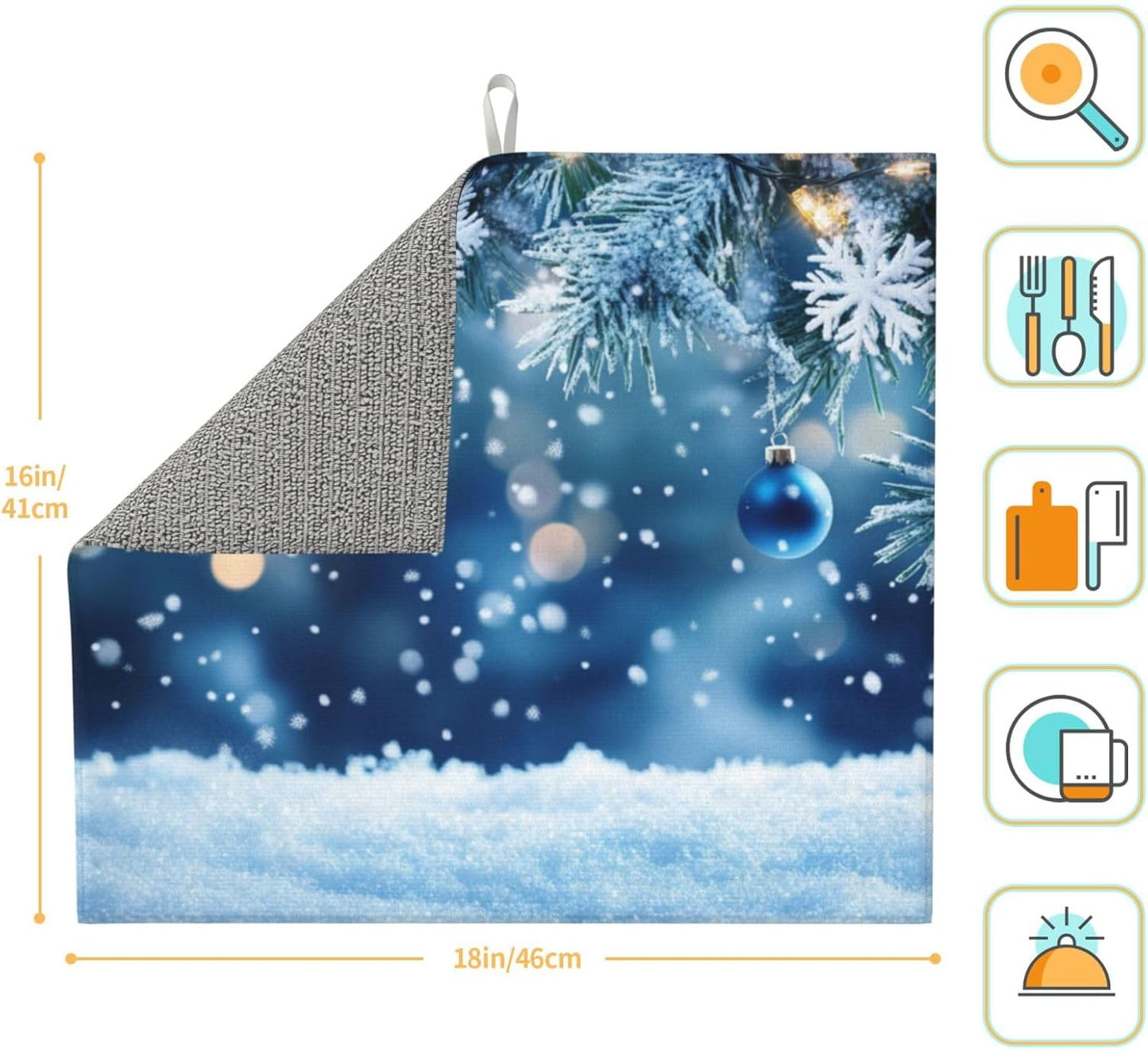 Dish Drying Mat Christmas Blue Ball Snowflake Absorbent Microfiber Non Slip Quick Dry Heat Resistant Holiday Decorative Kitchen Counter Mat for Plates Cups Glasses 16x18 Inch