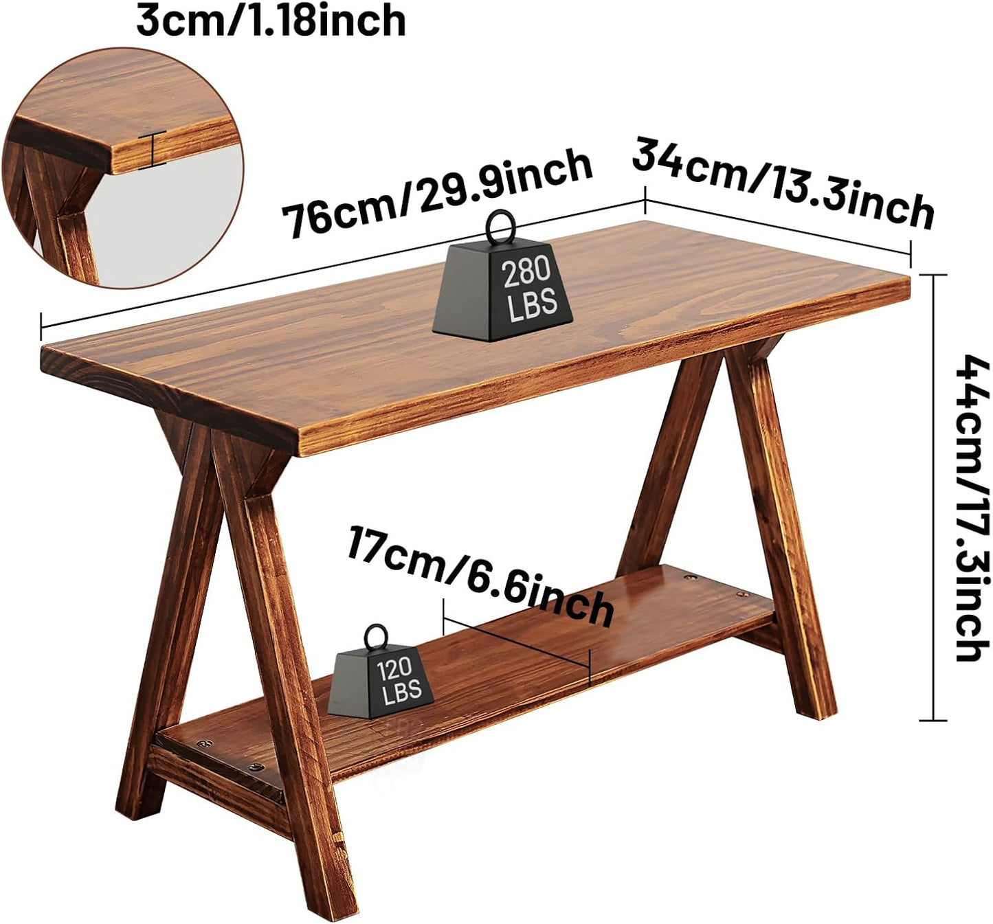 Solid Wood Entryway Bench，Farmhouse Bench for Entryway, Small Wood Benches Indoor for Bedroom, Hallway, Low Bench 30''