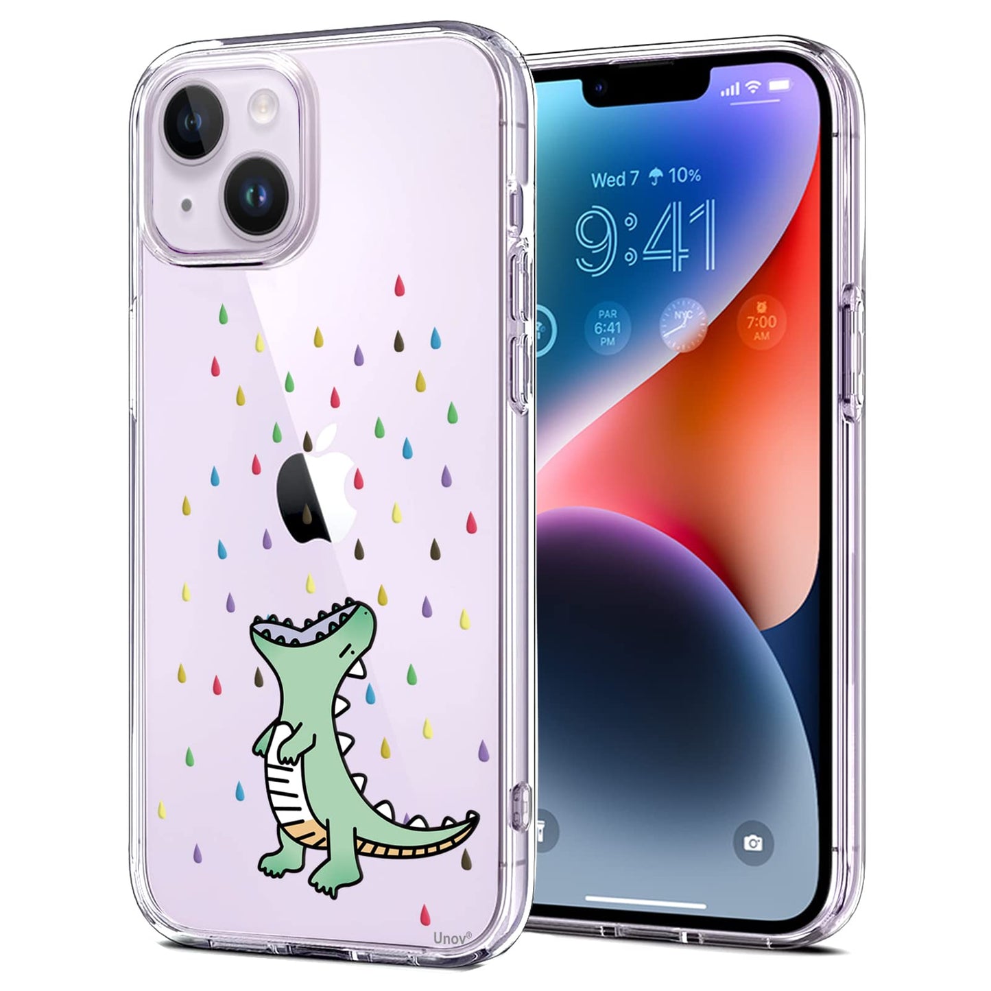 Unov Case Compatible With Iphone 14 Iphone 13 Case Clear With Design Embossed Pattern Soft Tpu Bumper Slim Protective 6.1 Inch (