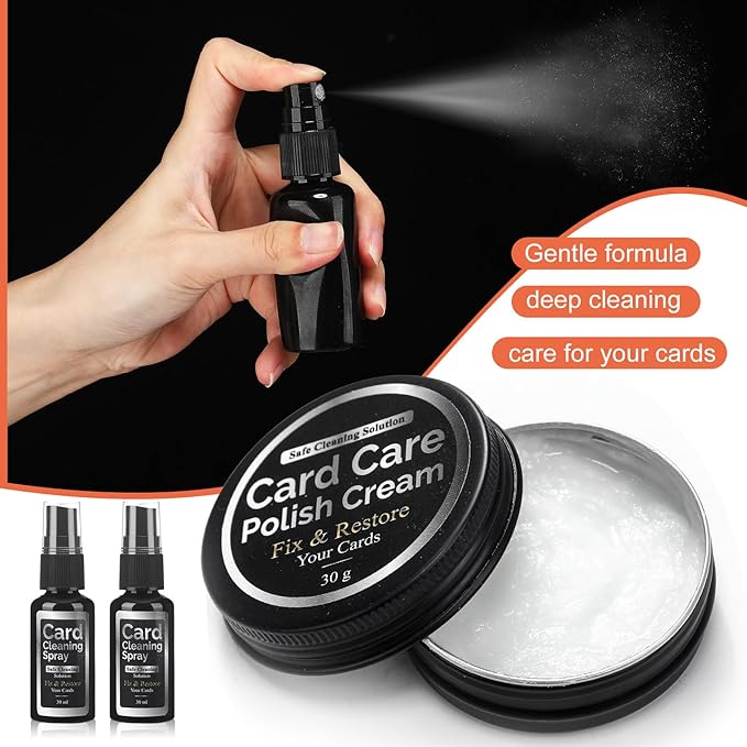 Nuanchu 607 Pcs Card Cleaning Kit Trading Card Repair Kit Includes Cleaning Spray Polishing Paste Cotton Swab Cotton Disc and Microfiber Cloth with Instruction for Scratch Surface Care Tool Accessory