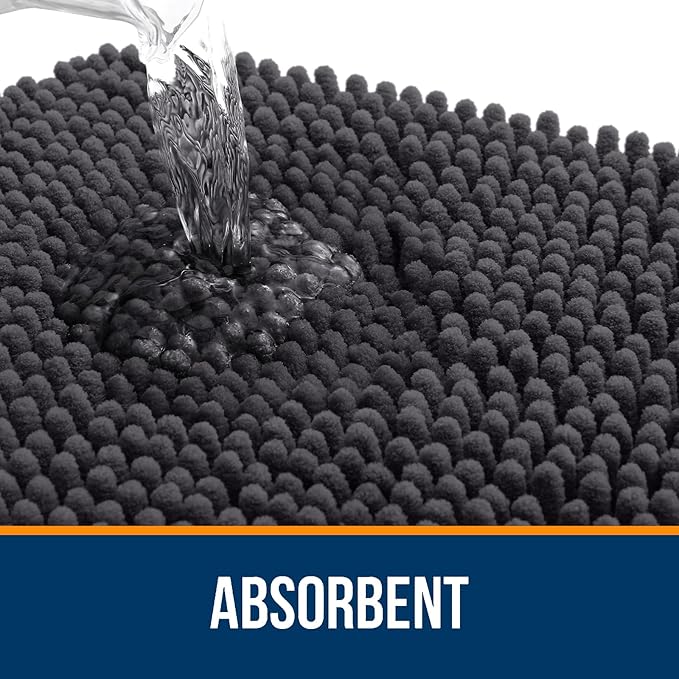 OLANLY Bathroom Rugs 24x16, Extra Soft Absorbent Chenille Bath Rugs, Rubber Backing Quick Dry, Machine Washable Bath Mats for Bathroom Floor, Tub and Shower, Home Decor Accessories, Dark Grey