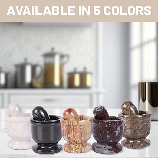 Exquisite Marble Mortar and Pestle Set - Your Ultimate Kitchen Essential for Grinding Spices, Making Guacamole, Salsa, Pesto, and Crushing Pills (Oceanic, Oval Shape (2.5"))