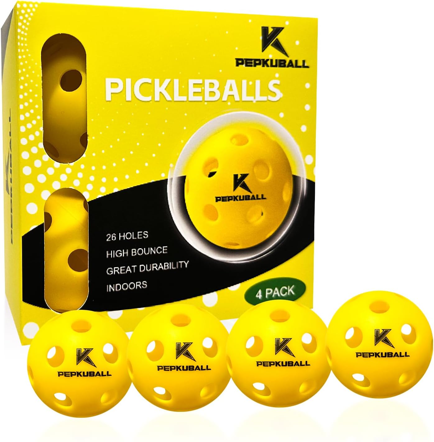 Pickleball Balls Indoor: 4 Pack, 8 Pack, 12 Pack | 40-Hole Outdoor Pickleballs, High Visibility & Bounce, Stylish & Durable for All Paddle Styles & Skill Levels