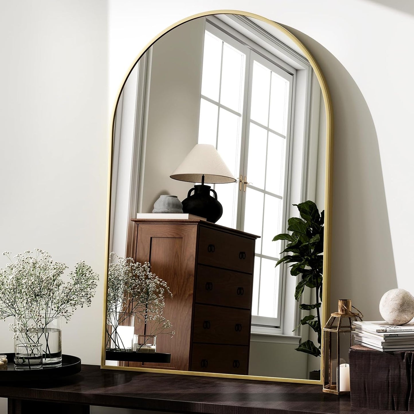 HARRITPURE Arched Wall Mirror 24"x36" – Gold Metal Frame Vanity Mirrors for Bedroom, Entryway, Living Room Decor
