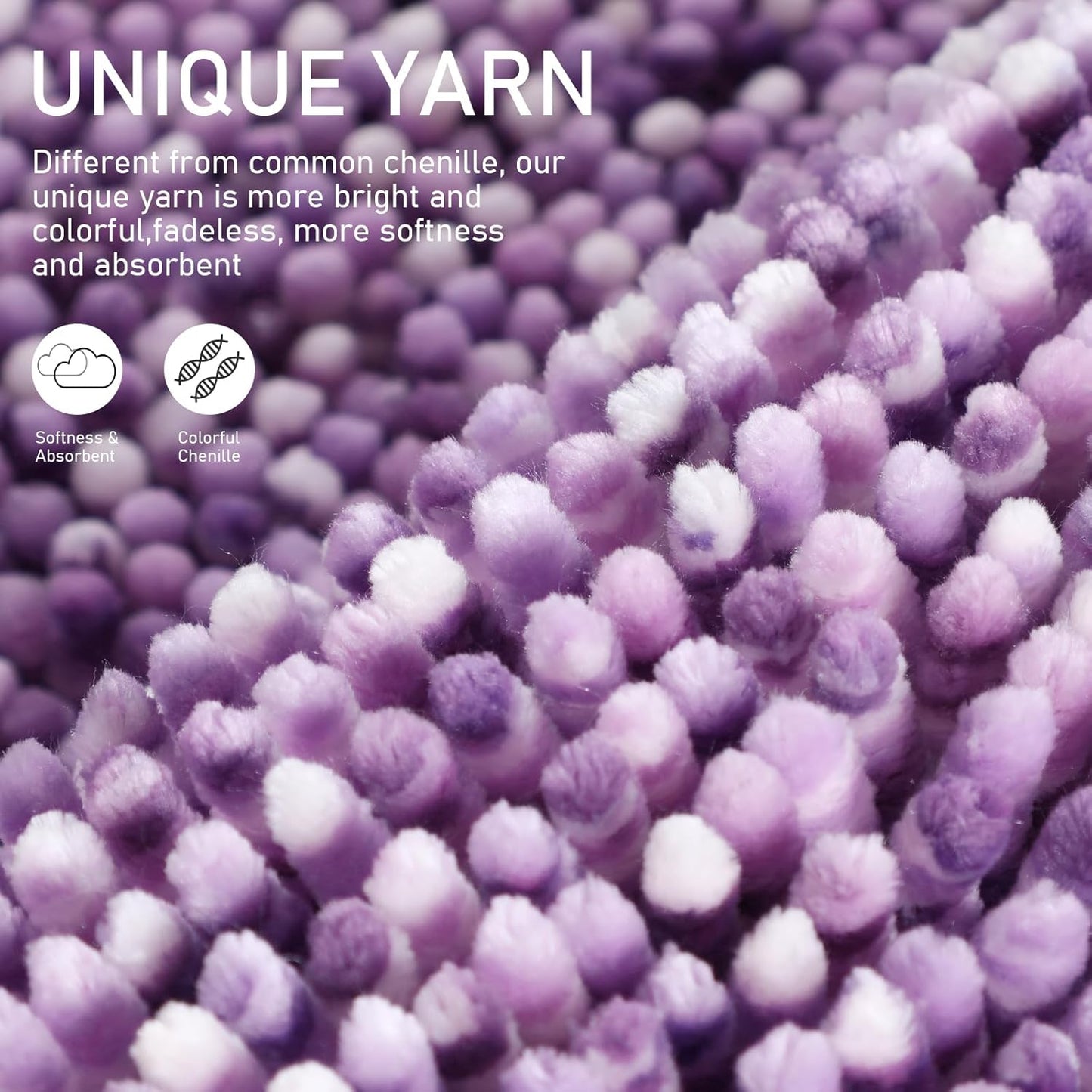 Yimobra Chenille Bathroom Rugs, 28x17.5, Extra Soft Bath Mats for Bathroom Non Slip, Fluffy Plush Luxury Shower Mat Outside, Water Absorbent, Machine Washable, Purple & Lavender