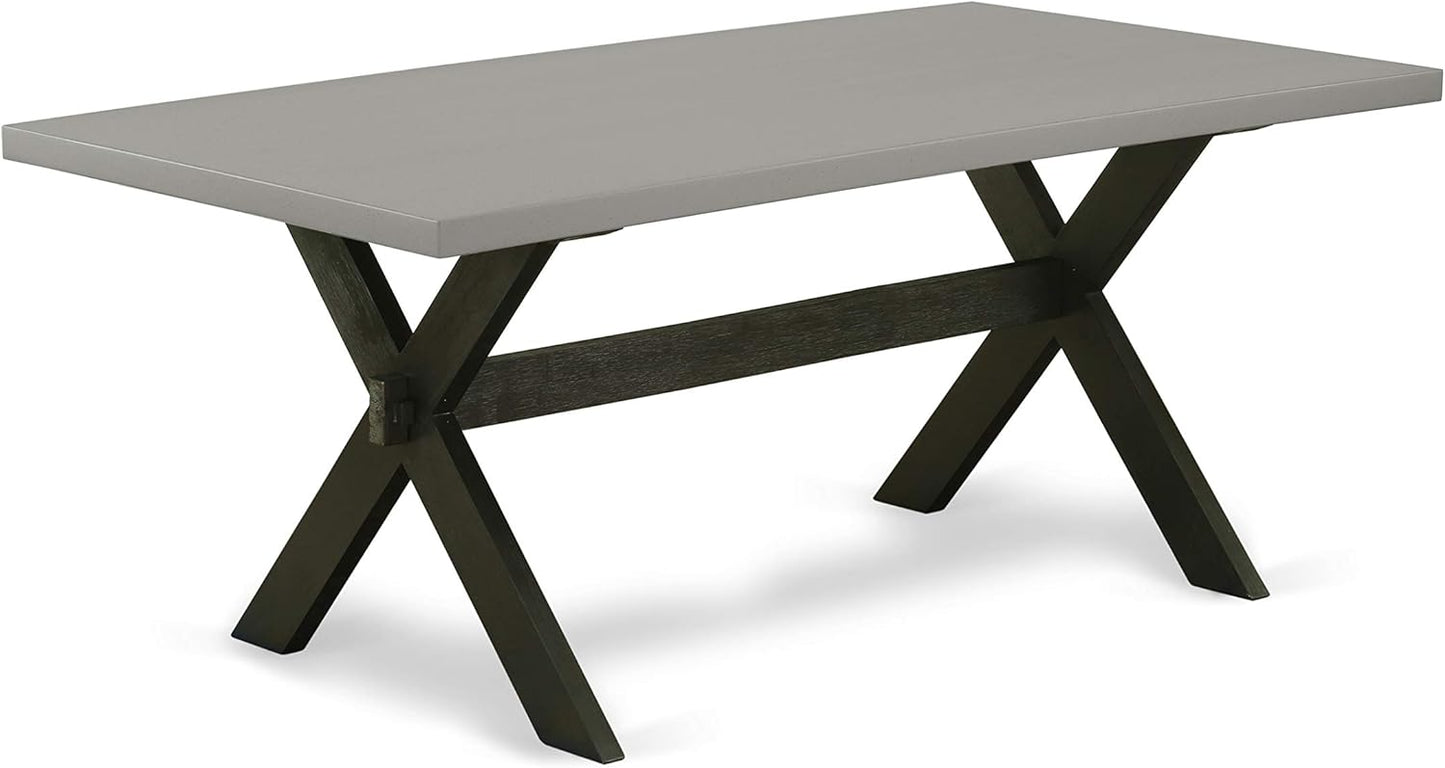 East West Furniture X697AB624-7 7 Piece Modern Dining Table Set Consist of a Rectangle Wooden Table with X-Legs and 6 Black Color Linen Fabric Upholstered Chairs, 40x72 Inch, Multi-Color