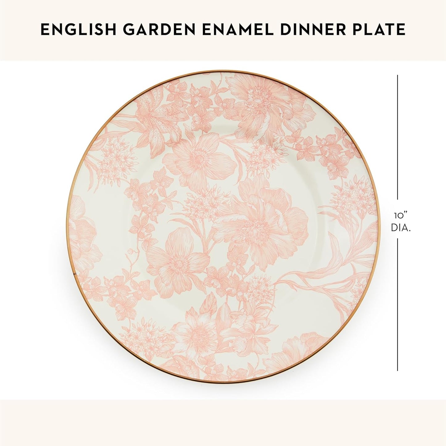 MACKENZIE-CHILDS Enamel Dinner Plate, Decorative Dinnerware Plate, 10 Inches, Set of 1, Rosy English Garden