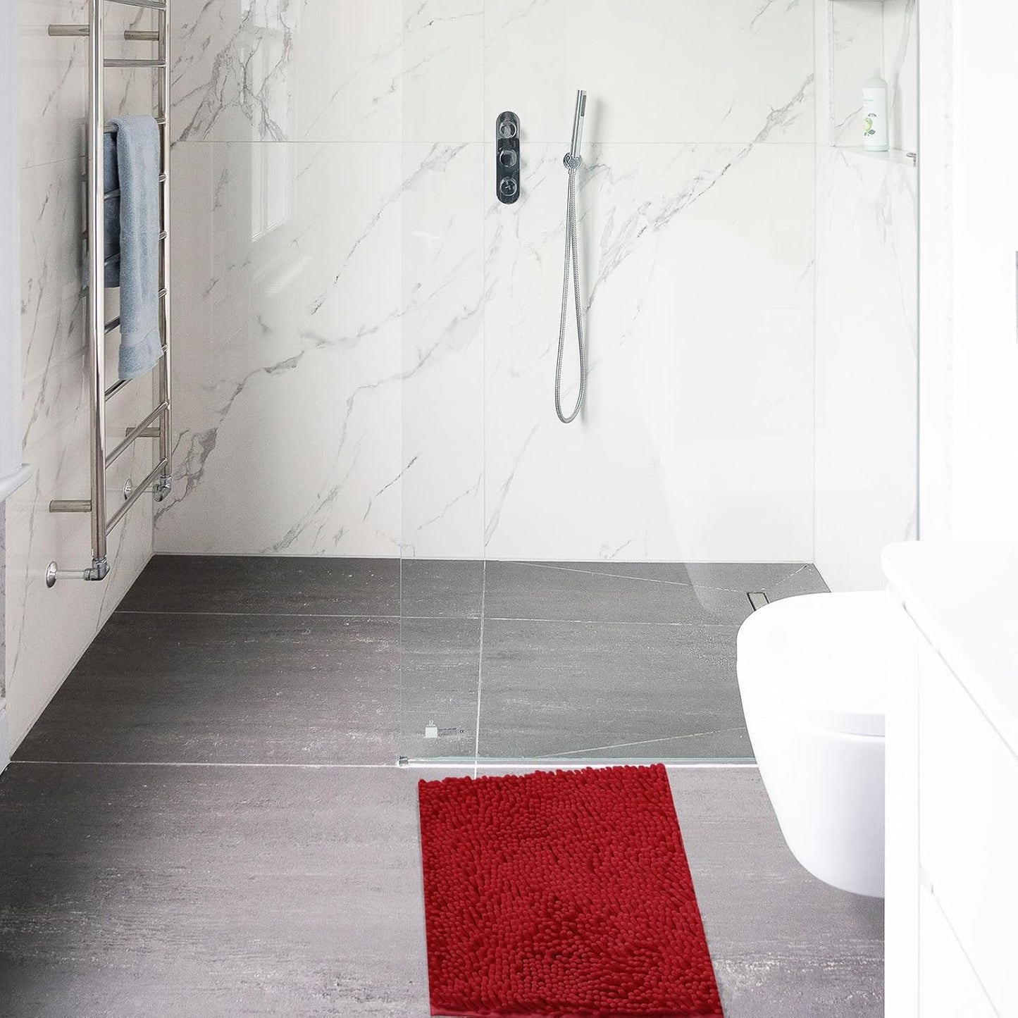 Non-Slip Bath Rug,Extra Soft Microfiber Bedroom Shag Carpet with Anti-Slip Backing,Water/Dust Absorbent Fast Dry Shower Mat,Sound Insulated Stairs Pad,Machine Washable (Red,15 x 23 Inches)