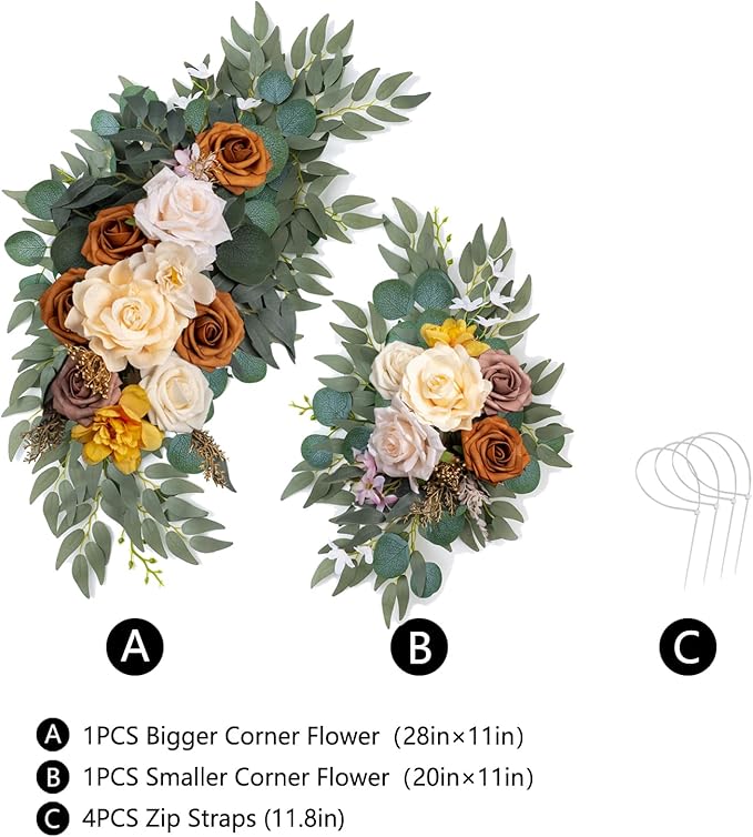 AitnWoy Artificial Wedding Arch Flowers Kit 2 PCS Dust Rose Flowers Silk Peony Floral Swag Welcome Sign for Wedding Ceremony Party Home Garland Decor (Brownish)